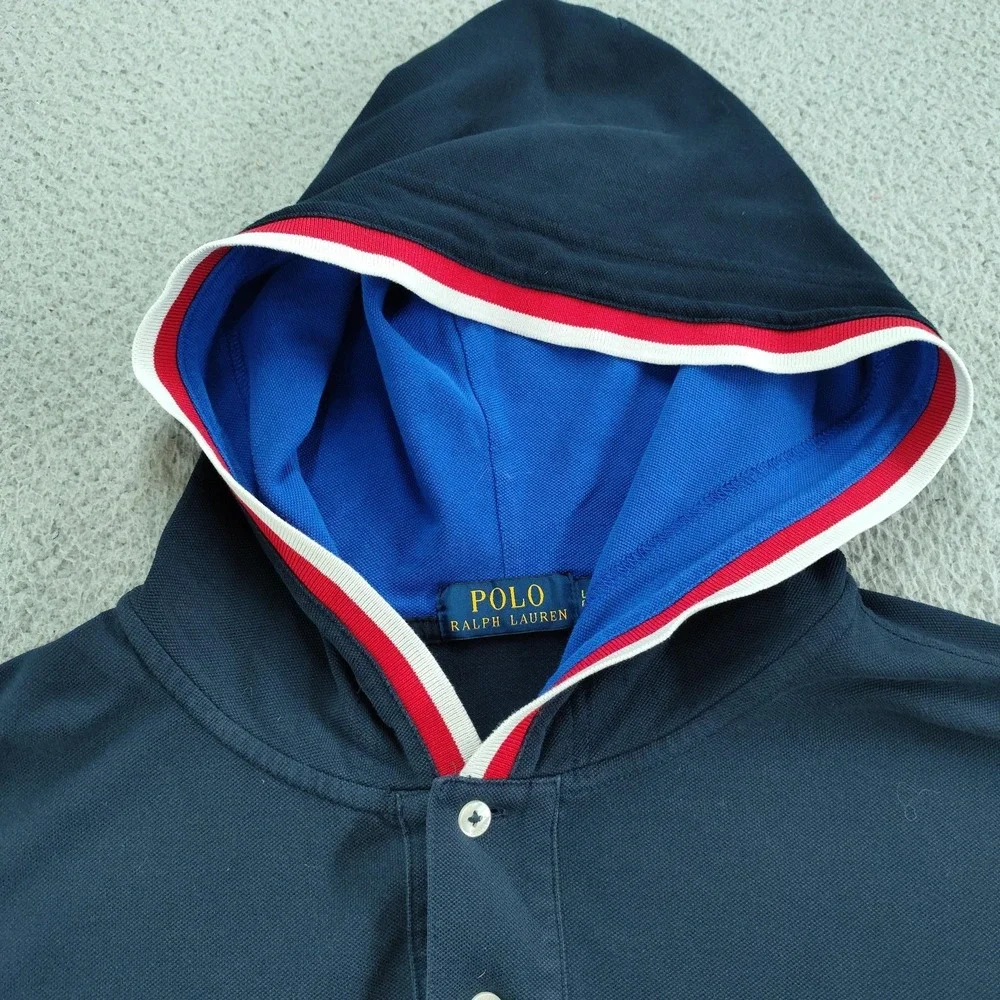 Polo Ralph Lauren Polo Shirt Mens Large Blue Hooded Colorblock Tricolor